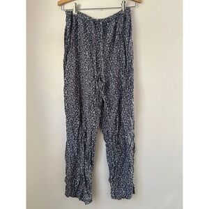 Vintage IN MODA Women's S Black Floral Print Palazzo Pants Elastic Waist Casual